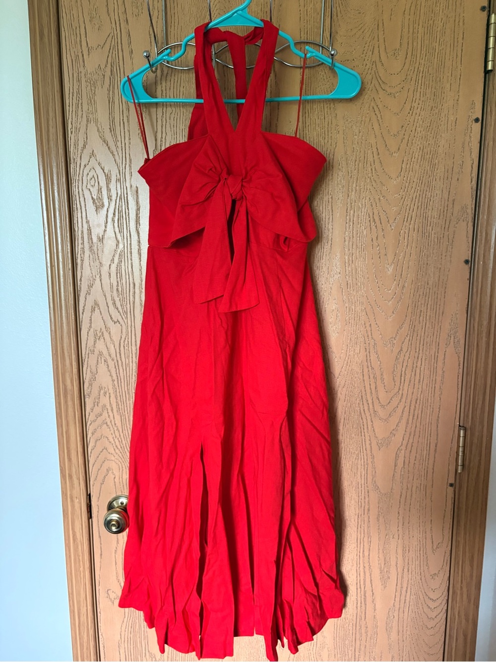 Red Halter Bow Midi Dress - Women